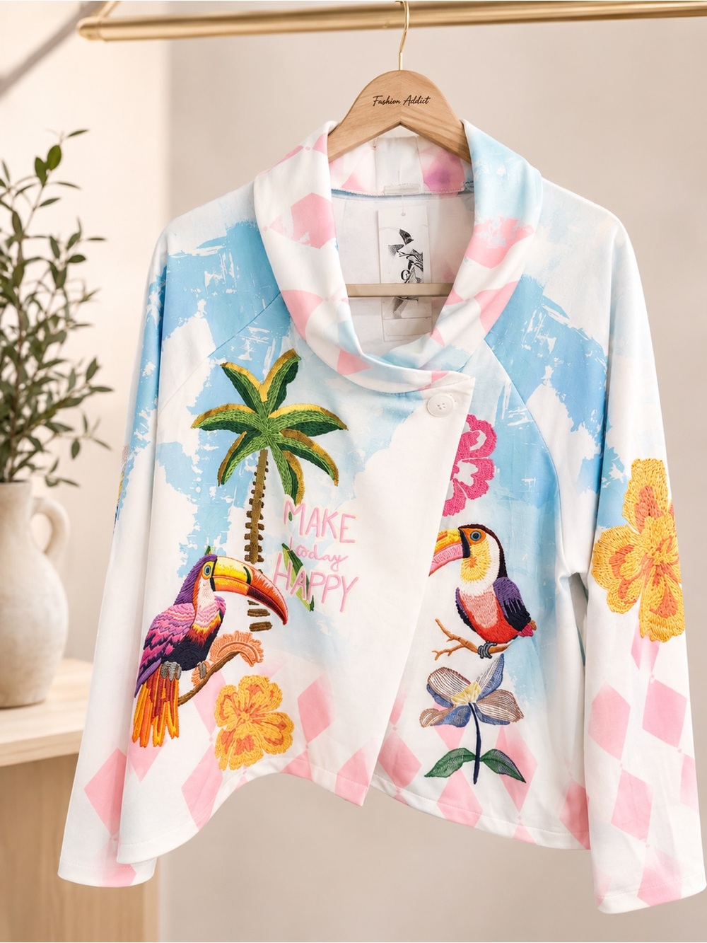 J13. From Italy 🇮🇹 Tropical Frida Jacket in Pastel Blue & Pink
